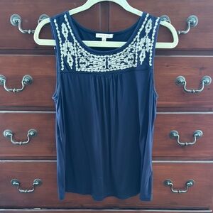 SKIES ARE BLUE Navy Blue Embroidered Women's Top.
